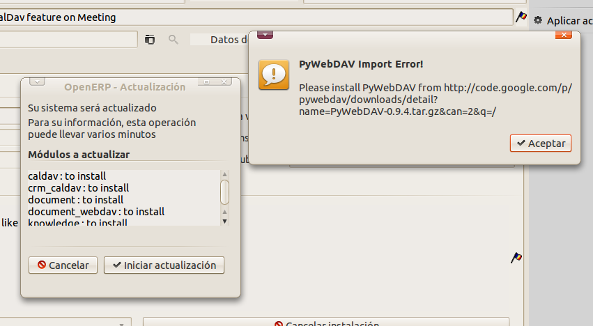 Para evitar este error, desde un terminal hay que instalar python webdav. (desde terminal: sudo apt- get install python-webdav)